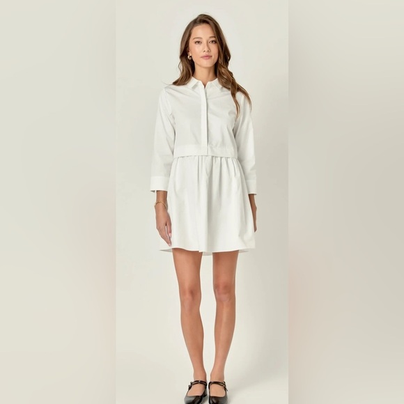 English Factory White Pleated Mini Dress with Cuffed Sleeves - Picture 3 of 8